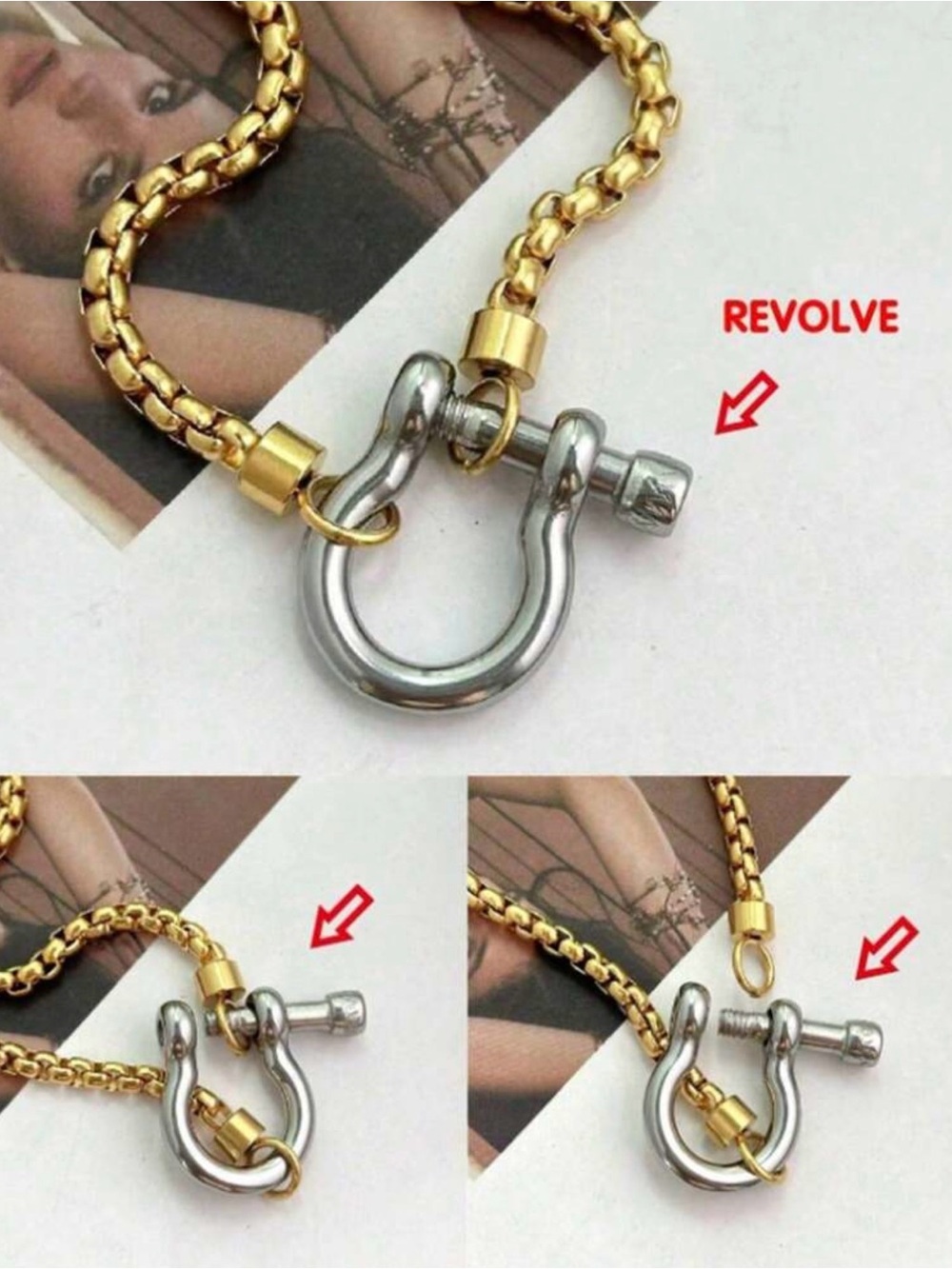 Gold stainless steel horseshoe lock closure women’s chain Necklace waterproof - Picture 3 of 3